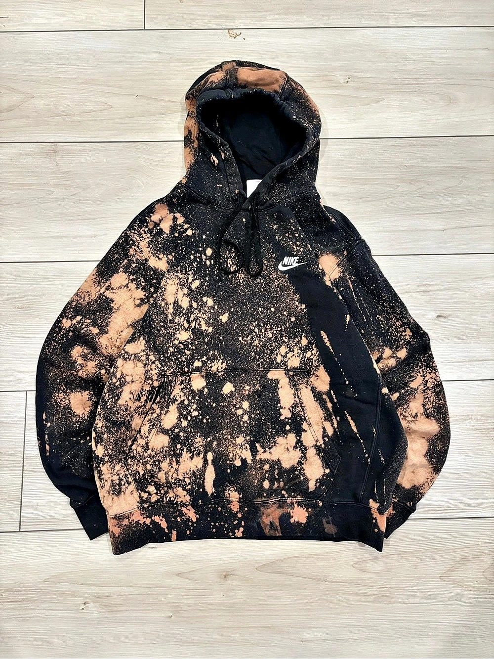 Nike Athletics Y2K Men's Black & Orange Bleach grunge Hoodie Size Medium